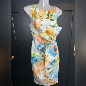 Badgley Mischka Floral Sheath Midi Dress Bow Front